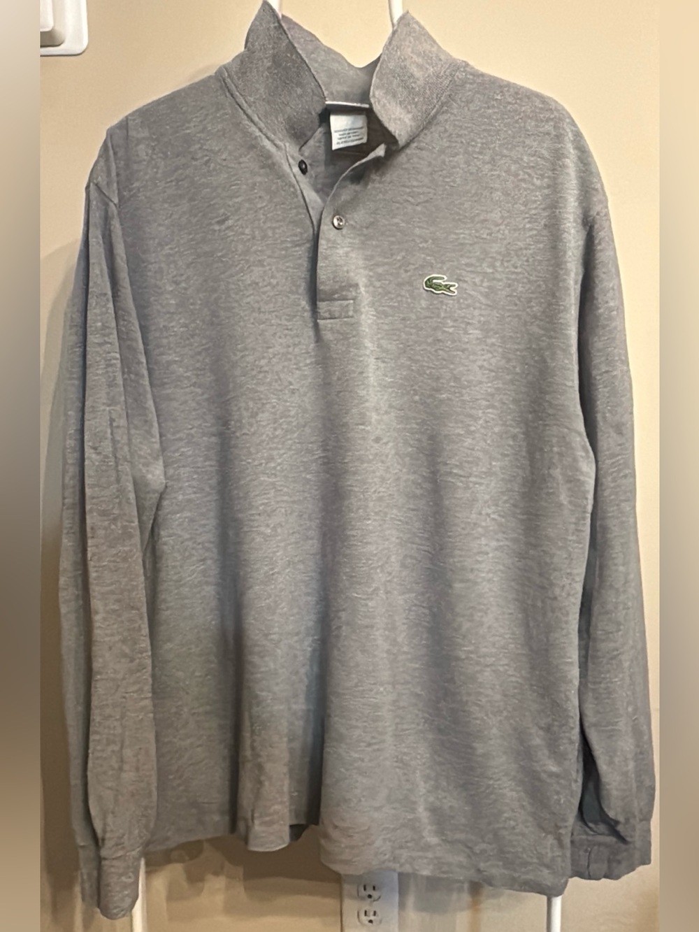 Lacoste Heather Grey Long-Sleeve Polo with Green Crocodile